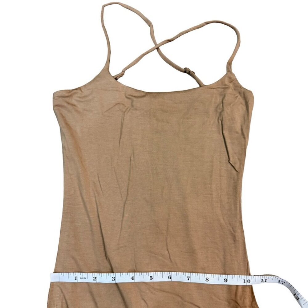 Tan Brown Cross Back Slip Dress Maxi Side Slit Adjustable Straps Womens Small - Picture 5 of 8